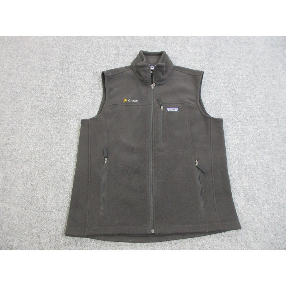 Patagonia Synchilla Vest Mens Medium Black Fleece Full Zip Crowe Logo Outdoor